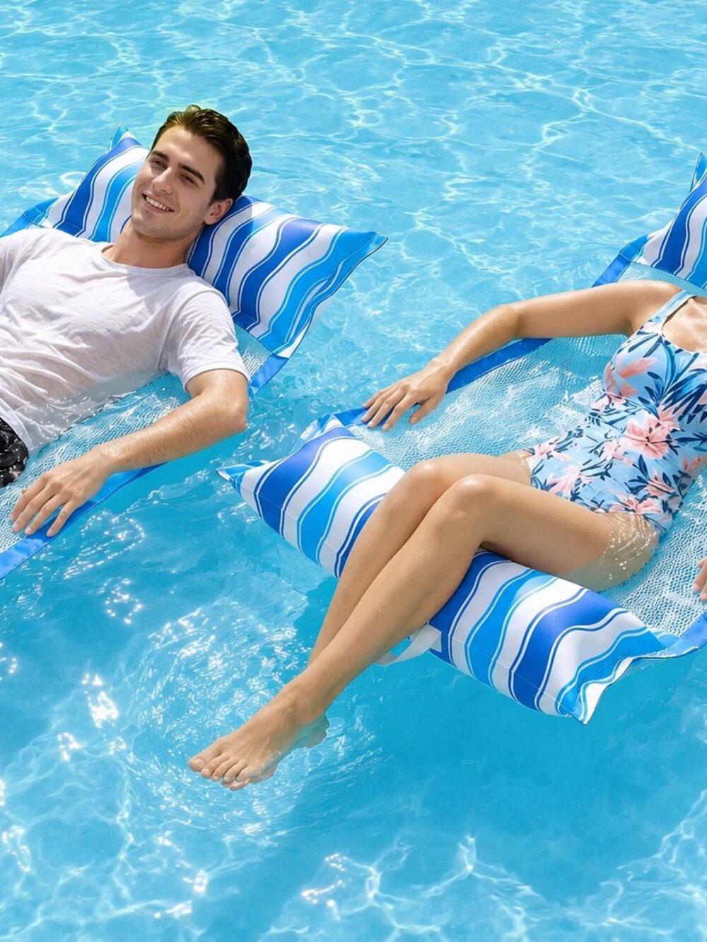 New Inflatable Pool Hammock Float 2 Pack for Adults - 4-in-1 Water Lounger